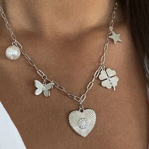 Jennifer Miller Charm Necklace with Heart and Butterfly